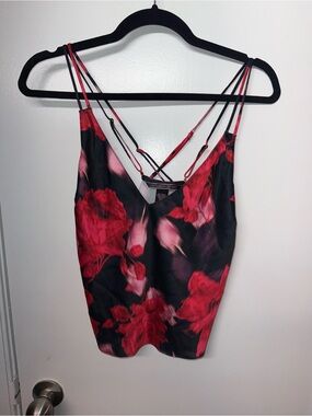Victoria's Secret Black & Red Floral Satin Cami